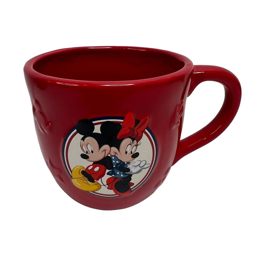 Hallmark Disney Mickey Minnie Mouse Red Ceramic Mug Debossed Stars Coffee Cup